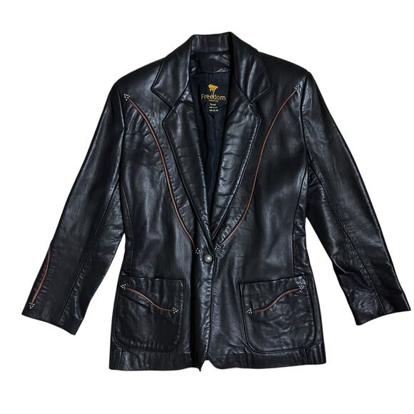Freedom Black Leather Blazer Jacket Western Rodeo Womens Small - Picture 1 of 8